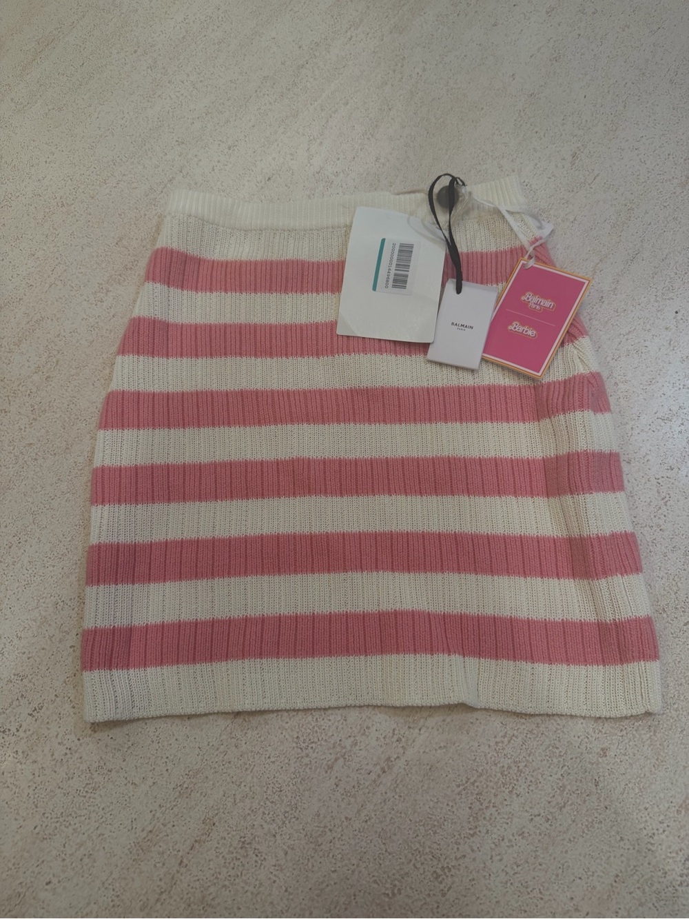 Balmain Pink and Cream Striped Knit Mini Skirt, Size 36, NWT